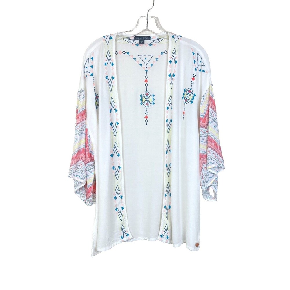 Kendall & Kylie Embroidered  Kimono Swim Cover Up Size M White Boho